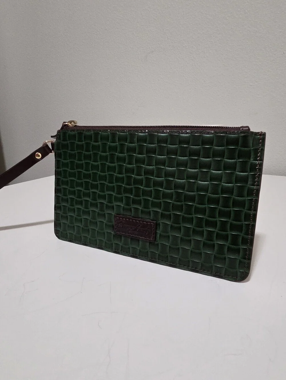 Dooney And Bourke Green Woven Leather Wristlet